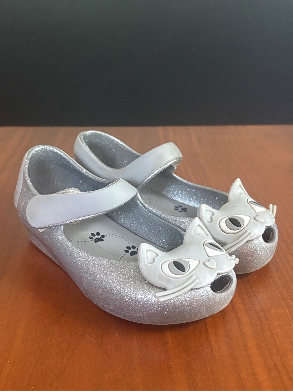 Mini Melissa Girls Silver Glitter Cat Jelly Shoes